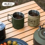 304 Stainless Steel Double Wall 320ml Outdoor Water Cup with Folding Handle
