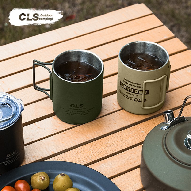 主图-【折叠把手】战术杯-2 304 Stainless Steel Double Wall 320ml Outdoor Water Cup with Folding Handle - 图片 1